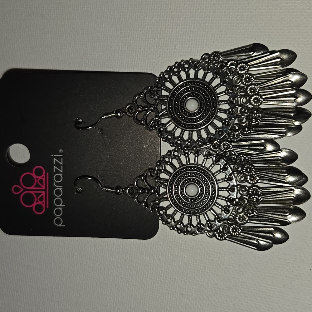 Paparazzi Intricate Silver Chandelier Earrings